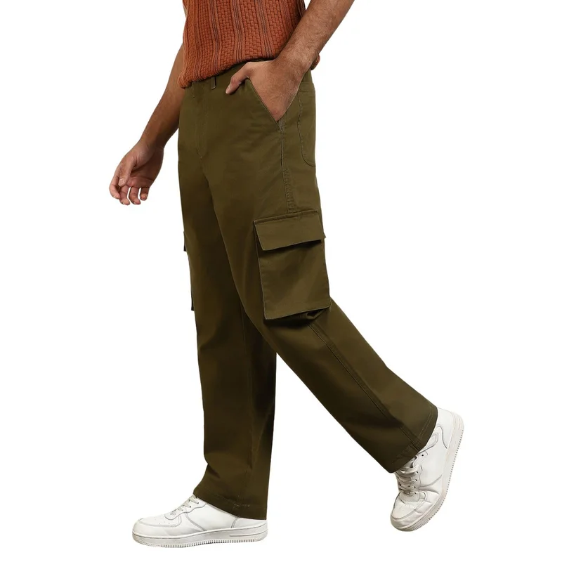 NOBERO Men's Olive Cargo Pants for Casual Wear