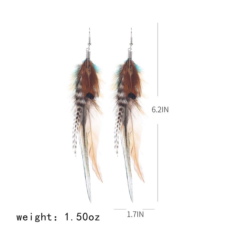 lureme Bohemian Multicolor Pheasant Feathers Dangle Earrings Handmade Natural Feather Earrings (er006314-4) - Image 2