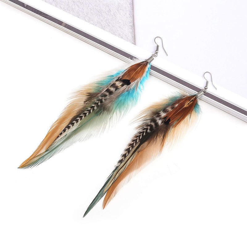 lureme Bohemian Multicolor Pheasant Feathers Dangle Earrings Handmade Natural Feather Earrings (er006314-4) - Image 4