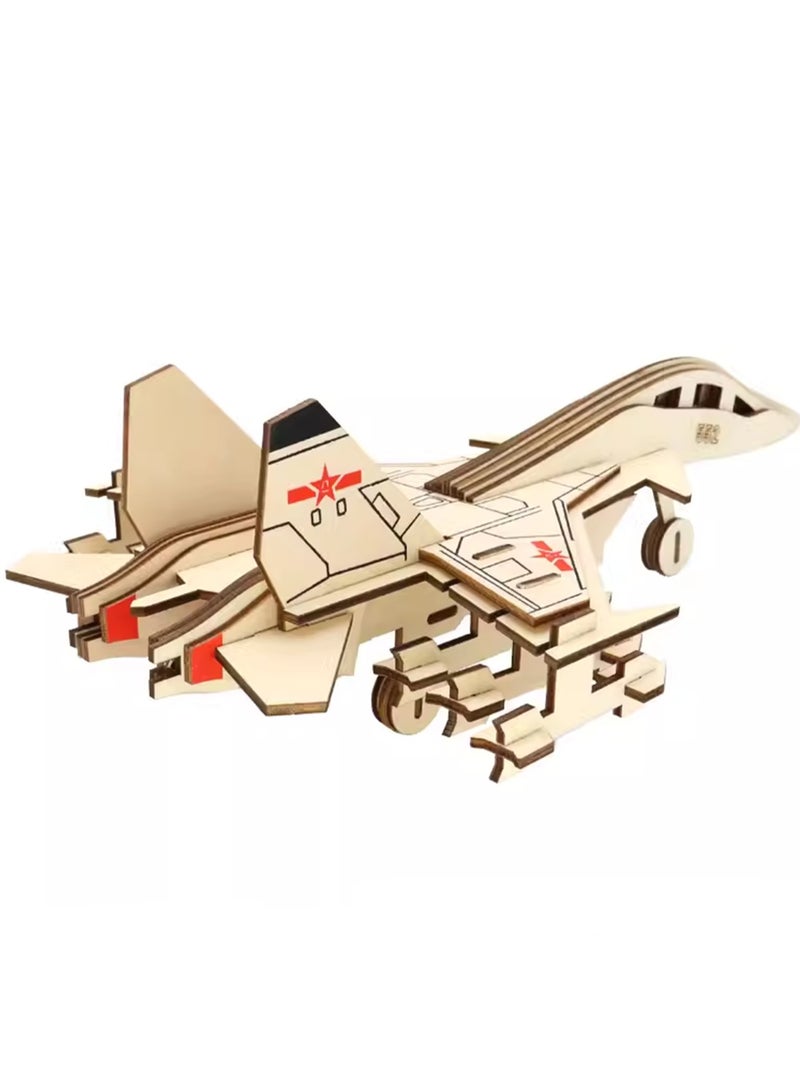 Children's 3D Wooden Model Puzzle Military Building Block Assembly Toys(Fighter 58Pcs) - Image 1