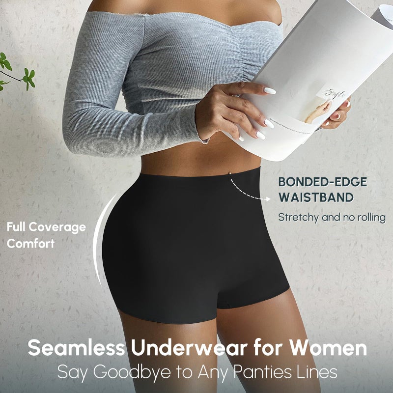 FallSweet سروال داخلي قصير للنساء بدون خطوط Seamless من FallSweet، شورتات ملساء، أسود، M - Image 3