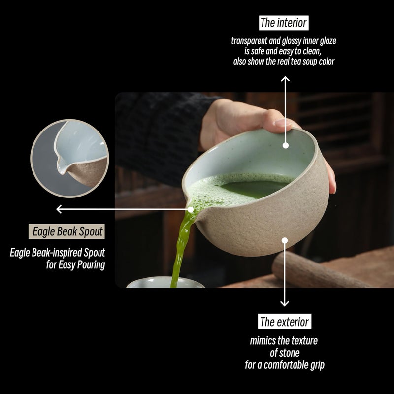 TEANAGOO 2 Pcs Matcha Bowl with Spout, Ceramic 18 OZ Matcha Bowl Set and Whisk Holder, Matcha Chawan, Grey Matcha Cup with Stand, Green Tea Mixing Bowl, Gift Set for Matcha Lover - Image 3