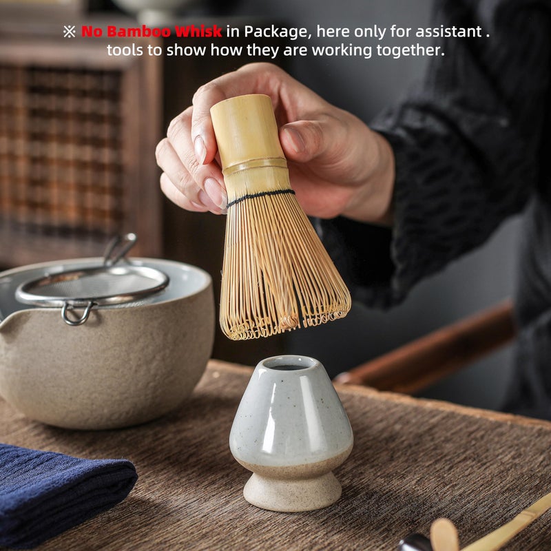 TEANAGOO 2 Pcs Matcha Bowl with Spout, Ceramic 18 OZ Matcha Bowl Set and Whisk Holder, Matcha Chawan, Grey Matcha Cup with Stand, Green Tea Mixing Bowl, Gift Set for Matcha Lover - Image 5