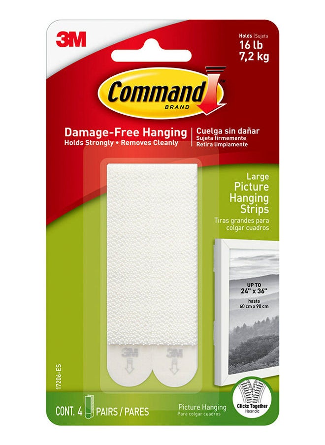 Command Command 17206-ES Picture Hanging Strips, Large, Holds 7.2 Kg. whole pack, white color. 4 pairs/pack  - Image 1