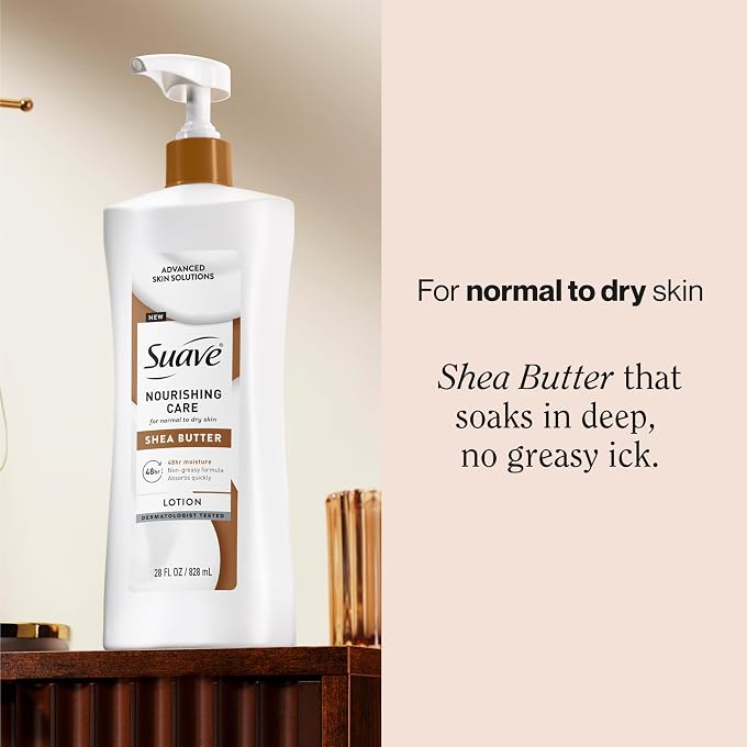 Suave Nourishing Care Hand & Body Lotion with Shea Butter for Women, Deep Moisture for Dry Skin, Fast Absorbing, Allergen Free Moisturizing Cream, 28 FL OZ, 4 Pack - Image 2