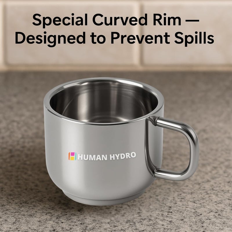Human Hydro طقم أكواب شاي من الفولاذ المقاوم للصدأ كبير الحجم مكون من 6 | سعة 130 مل لكل كوب | زجاج شاي غير قابل للكسر | قابل لإعادة الاستخدام وخالي من الصدأ | أكواب فولاذية تقليدية هندية للمشروبات الساخنة - Image 4