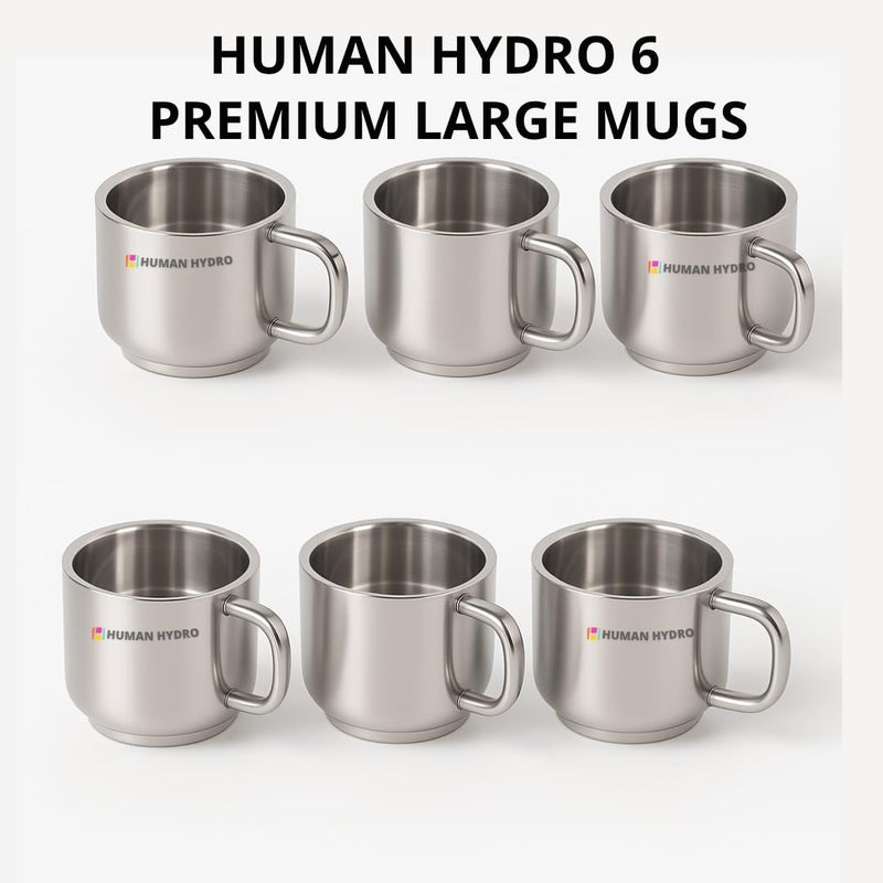 Human Hydro طقم أكواب شاي من الفولاذ المقاوم للصدأ كبير الحجم مكون من 6 | سعة 130 مل لكل كوب | زجاج شاي غير قابل للكسر | قابل لإعادة الاستخدام وخالي من الصدأ | أكواب فولاذية تقليدية هندية للمشروبات الساخنة - Image 2