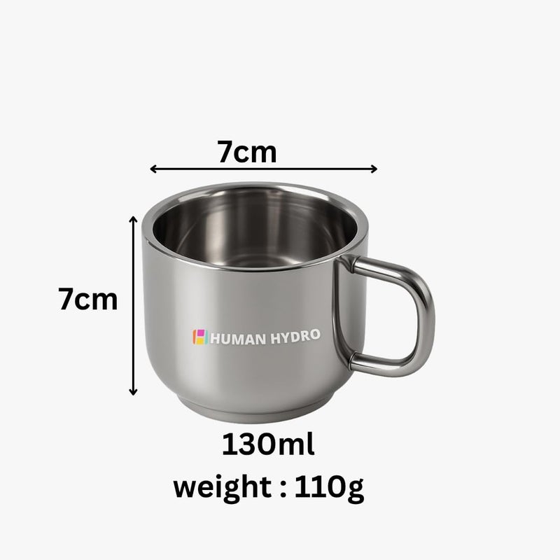 Human Hydro طقم أكواب شاي من الفولاذ المقاوم للصدأ كبير الحجم مكون من 6 | سعة 130 مل لكل كوب | زجاج شاي غير قابل للكسر | قابل لإعادة الاستخدام وخالي من الصدأ | أكواب فولاذية تقليدية هندية للمشروبات الساخنة - Image 3