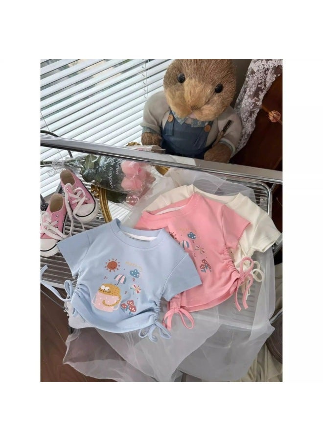 Children's Summer Clothing, Stylish Short-sleeved New Style, Fashionable Little Kids, Cute Kidsren's Drawstring Waist-cinching Fashionable And Versatile T-shirts
