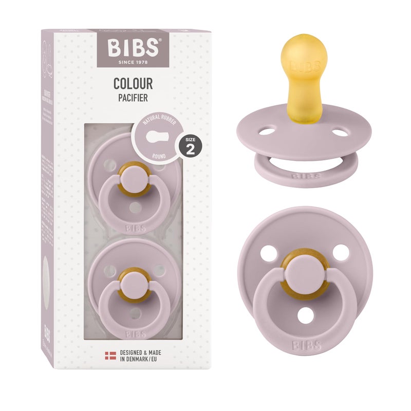 BIBS Pacifiers Colour Collection | Natural Rubber Baby Pacifier | Set of 2 BPA-Free Soothers | Made in Denmark | 0+ Months (Pack of 2) | Dusky Lilac - Image 1