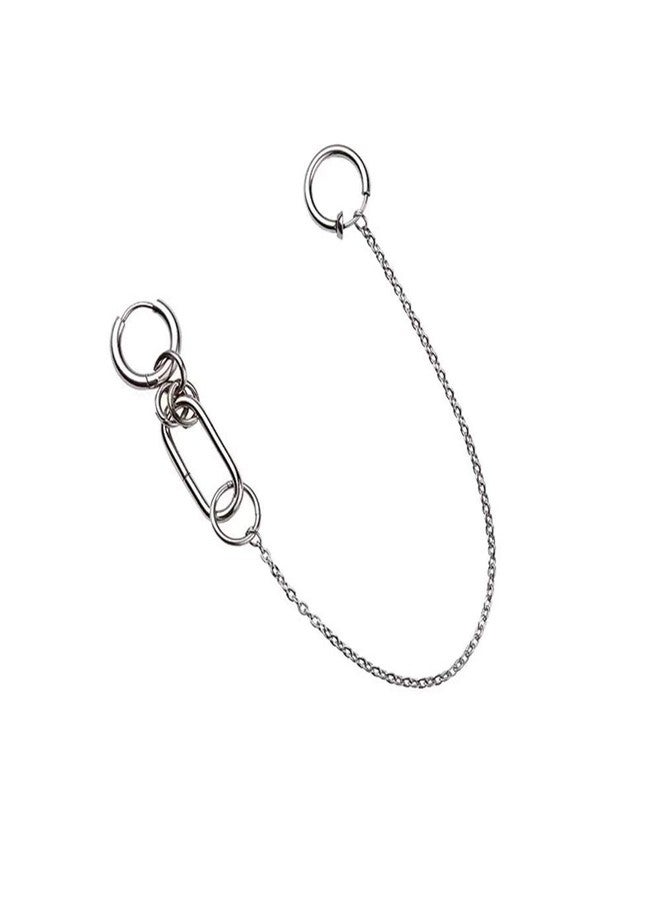 OIDIMS Punk Long Chain Small Huggie Hoop Earrings with Non Piercing Lips Nose Ring Cuff Clip On Dangle Tassel Drop Personality Gothic Dainty Stainless Steel Hypoallergenic for Women Men Fashion Jewelry Gifts - Image 1