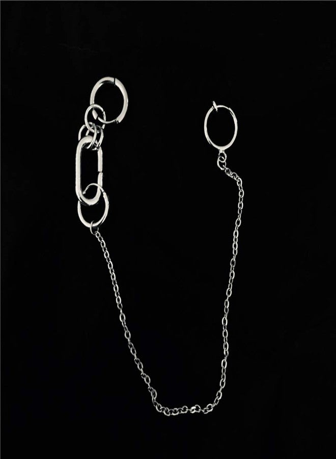 OIDIMS Punk Long Chain Small Huggie Hoop Earrings with Non Piercing Lips Nose Ring Cuff Clip On Dangle Tassel Drop Personality Gothic Dainty Stainless Steel Hypoallergenic for Women Men Fashion Jewelry Gifts - Image 3