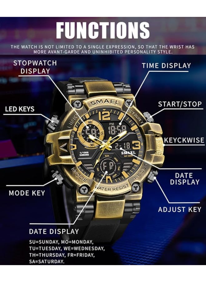 SMAEL Men's Watches Sports Outdoor Waterproof Military Watch Date Multifunction Tactics LED Face Alarm Stopwatch for Men SM-8110 - Image 5