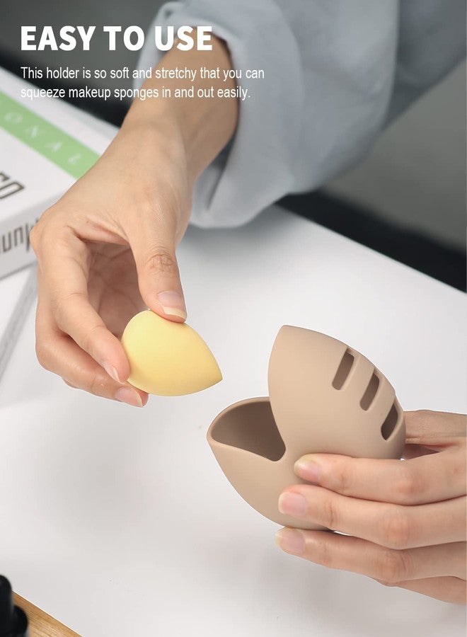 ETTA Makeup Sponge Holder - Makeup Sponge Holder Case Shatterproof Eco-Friendly Silicone Beauty Make Up Blender Case for Travel Beauty Blender Holder - Khaki (Beige) - Image 3