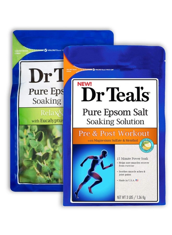 Dr Teal's Epsom Salt Bath Combo Pack (6 Lbs Total) Relax & Relief With Eucalyptus & Spearmint And Pre And Post Workout With Magnesium Sulfate And Menthol - Image 1