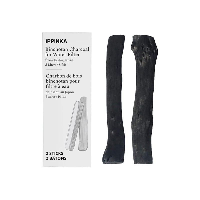 IPPINKA Binchotan Charcoal Water Purifier from Kishu Japan  2 Sticks Each Filters 3 Liters  Reduces Hardness Absorbs Odor