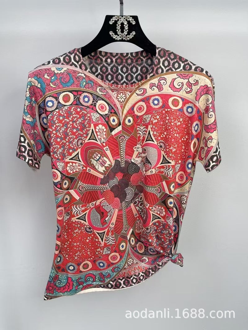 New Women'S Summer Dress All-Body Printed Baby Cotton All-Match Casual Elegant Slim-Fit Round Neck Short-Sleeve T-Shirt - Image 4