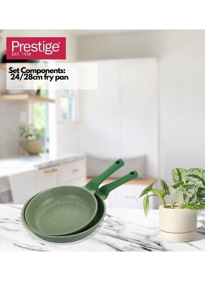 Prestige - Prestige Essentials Granite Non Stick Set Combo | 24cm + 28CM Fry Pan Set | Induction Cookware Set 2 Pieces Green - Image 1