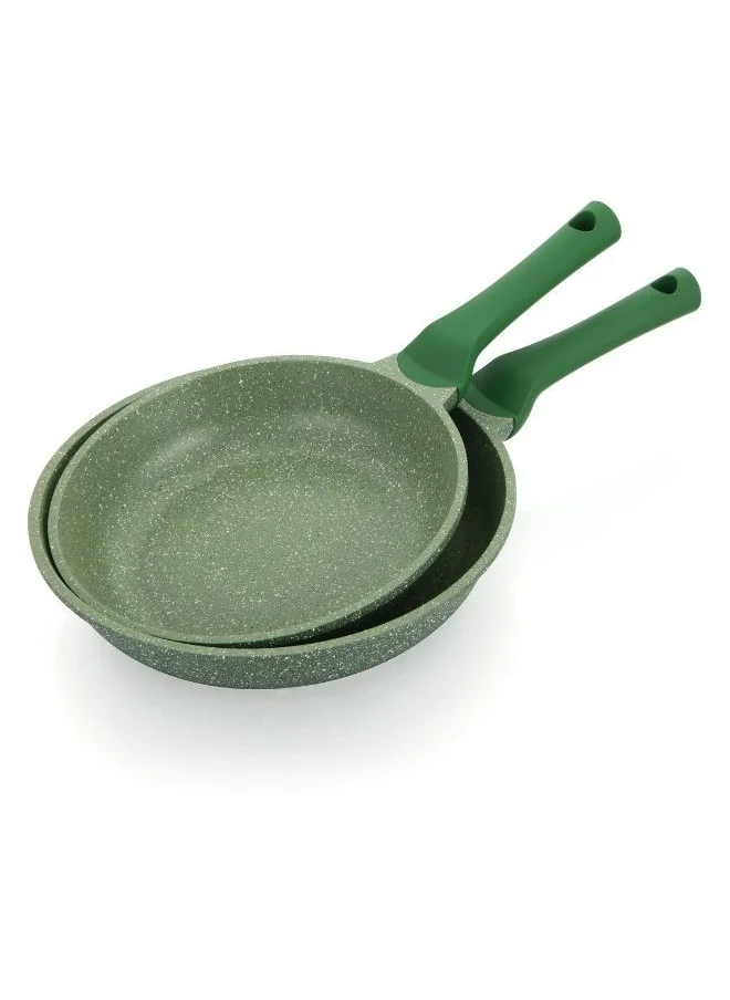 برستيج Prestige Essentials Granite Non Stick Set Combo | 24cm + 28CM Fry Pan Set | Induction Cookware Set 2 Pieces Green