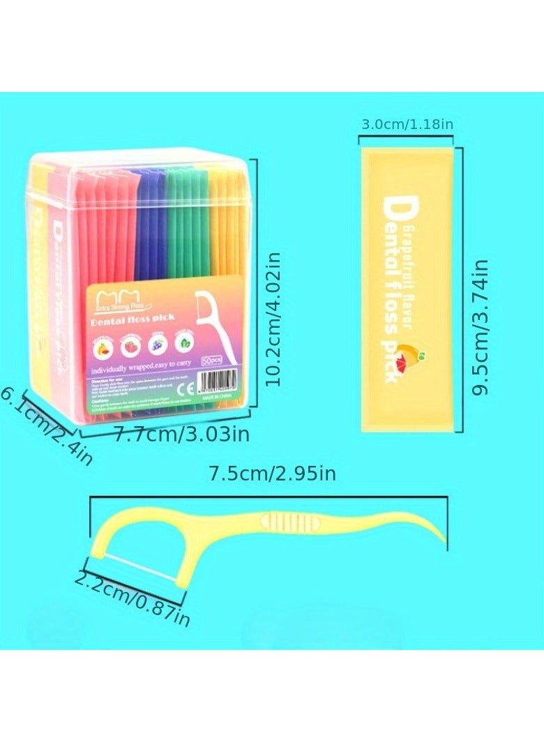 MM 50pcs/box Colorful Fruit-flavored Dental Floss With Independent Packaging, Disposable Toothpick, Portable Dental Floss For Adults - Image 3