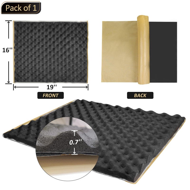 TroyStudio TroyStudio Triple Noise Insulation Sound Proof Panel - 19 X 16 X 0.7 Inches Self-Adhesive Closed Cell Soundproofing Mat - Car Sound Deadening Egg Crate Acoustic Foam - Image 2