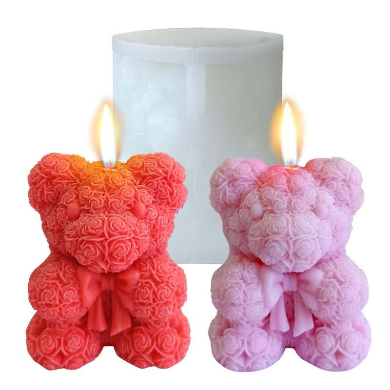 Midnadiy Bowtie Mini Rose Bear Candle MoldEpoxy Resin Candle Making Molds Silicone Candle Molds for DIY CandleDIY SoapMothers Day GiftsBirthday GiftsHome DecorBow Tie Bear Mini
