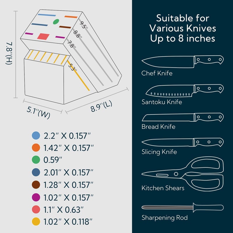 KITCHENDAO 14 Slot Acacia Wood Knife Block without Knives, Universal Knife Holder for Kitchen, Holding Multiple Types of Knives, Countertop Butcher Block Knife Stand for Easy Kitchen Storage - Image 3