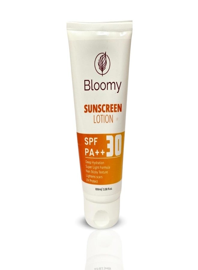 BLOOMY Sunscreen Lotion SPF 30 PA+++ | Broad Spectrum UVA & UVB Protection | No White Cast | Non-Sticky & Lightweight | Ideal for Oily & Combination Skin Types | 100 ml - Image 1