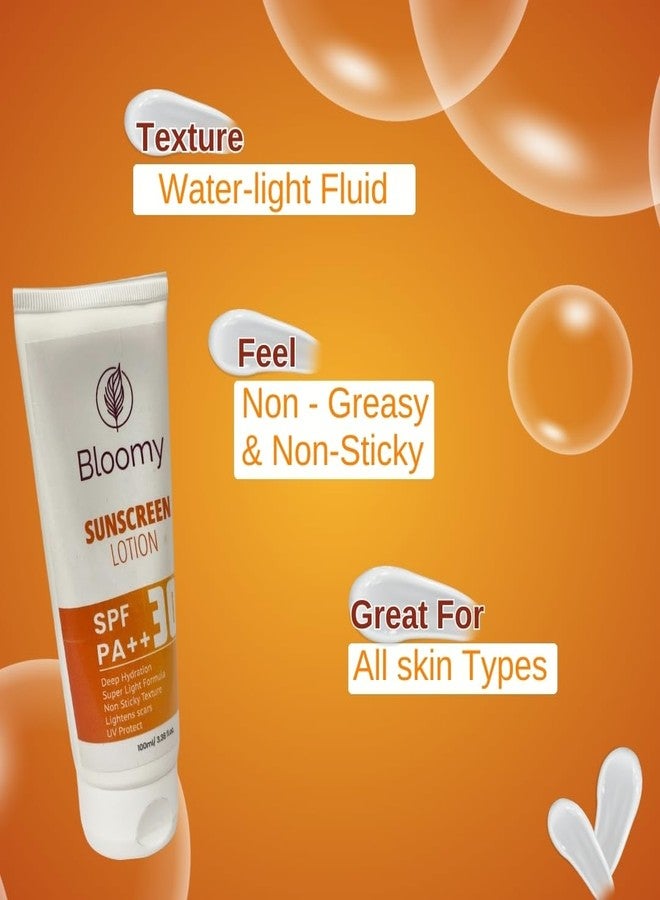 BLOOMY Sunscreen Lotion SPF 30 PA+++ | Broad Spectrum UVA & UVB Protection | No White Cast | Non-Sticky & Lightweight | Ideal for Oily & Combination Skin Types | 100 ml - Image 3