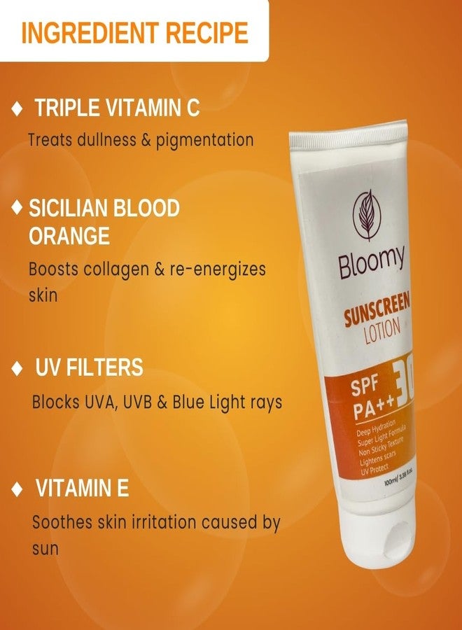 BLOOMY Sunscreen Lotion SPF 30 PA+++ | Broad Spectrum UVA & UVB Protection | No White Cast | Non-Sticky & Lightweight | Ideal for Oily & Combination Skin Types | 100 ml - Image 4