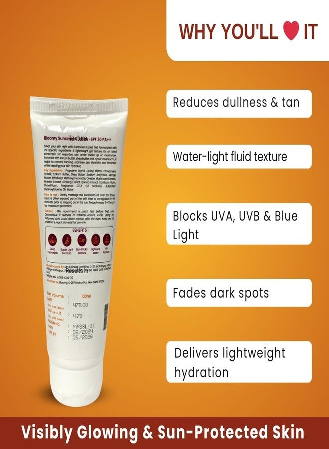 BLOOMY Sunscreen Lotion SPF 30 PA+++ | Broad Spectrum UVA & UVB Protection | No White Cast | Non-Sticky & Lightweight | Ideal for Oily & Combination Skin Types | 100 ml - Image 2