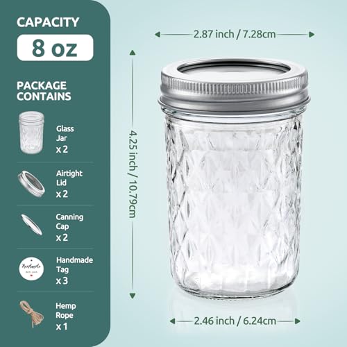 Tecohouse 2 Pack 8 oz Mason Jars with Lids, Regular Mouth Leak-Proof Airtight Lids, Glass Canning Jars for Food Storage, Overnight Oats, Pickling & Preserving - Image 5
