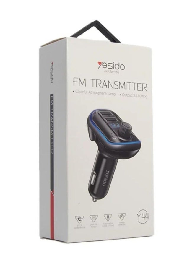 Yesido Y44 Bluetooth V5.0 FM Transmitter Car Charger – 3.1A Dual USB Ports, Wireless Radio Adapter with RGB Backlit LED Digital Display, HiFi Music Playback, Built-in Microphone for Hands-Free Calls, Universal Compatibility for iPhone, Samsung, Huawei, and More  - Image 3