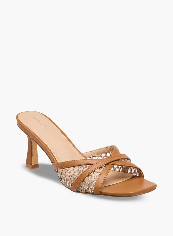 Flora Bella By Shoexpress TAN Flora Bella Solid Cross Strap Slip-On Sandals With Flared Heels for Women | Best Price UAE
