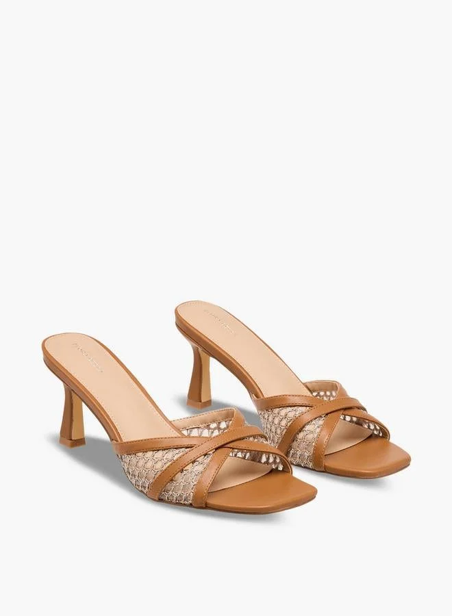Flora Bella By Shoexpress TAN Flora Bella Solid Cross Strap Slip-On Sandals With Flared Heels for Women | Best Price UAE