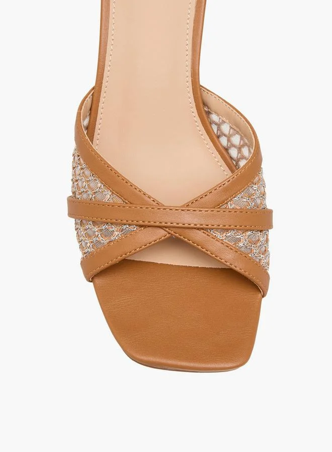 Flora Bella By Shoexpress TAN Flora Bella Solid Cross Strap Slip-On Sandals With Flared Heels for Women | Best Price UAE