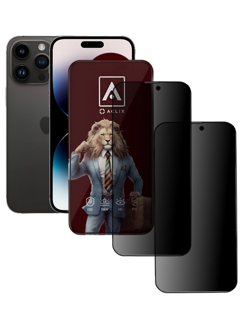 ACLIX 2 Pieces Antistatic ESD Dustproof Premium Quality High Definition Anti-Spy Privacy Tempered Glass Screen Protector Designed For  iPhone 14 Pro - Image 1