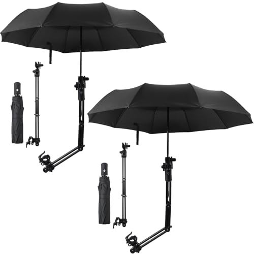 Shinylin 2 Pcs Beach Umbrella with Adjustable Universal Clamp Upf 50 Automatic Open and Close Windproof Travel Portable Golf Umbrella for Beach Chair Stroller FishingBlack - Image 1
