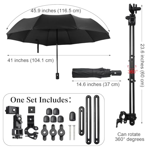 Shinylin 2 Pcs Beach Umbrella with Adjustable Universal Clamp Upf 50 Automatic Open and Close Windproof Travel Portable Golf Umbrella for Beach Chair Stroller FishingBlack - Image 3