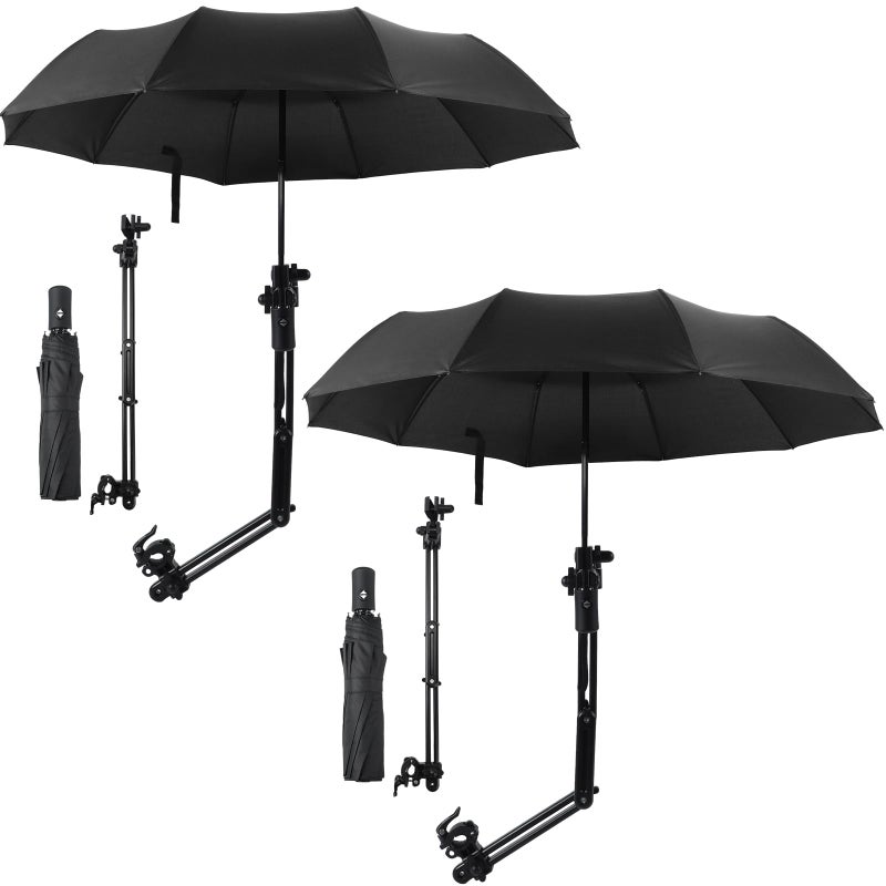 Shinylin 2 Pcs Beach Umbrella with Adjustable Universal Clamp Upf 50 Automatic Open and Close Windproof Travel Portable Golf Umbrella for Beach Chair Stroller FishingBlack - Image 2