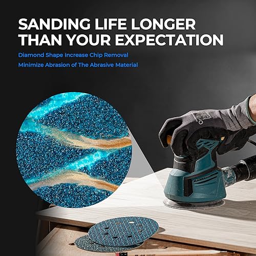 toolant Diamond Shape 5 Inch 120 Grit Sanding Disc, Revolutionary Patent 8 Hole Hook and Loop Sanding Discs for Random Disc Sanders & Orbital Sanders (50Pack) by toolant - Image 4