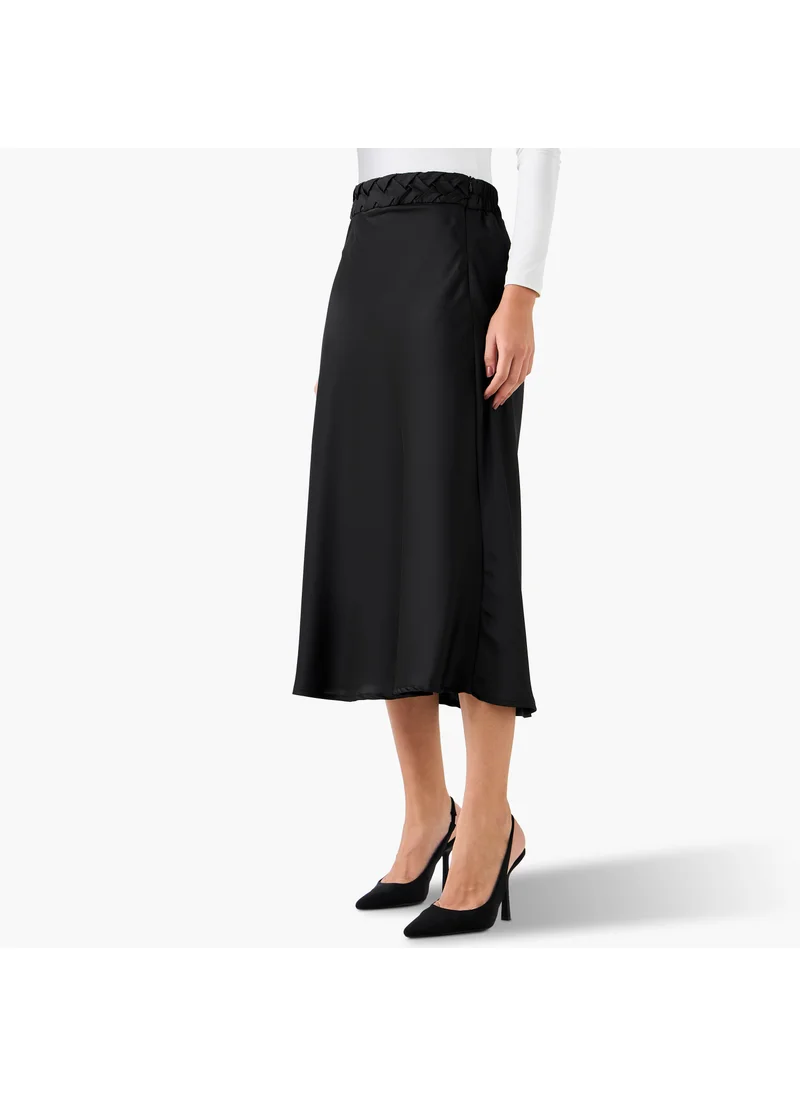 Splash FAV Satin Midi Skirt with Braided Waist Detail