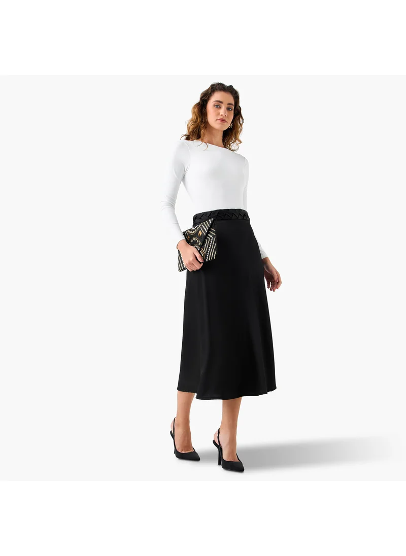Splash FAV Satin Midi Skirt with Braided Waist Detail
