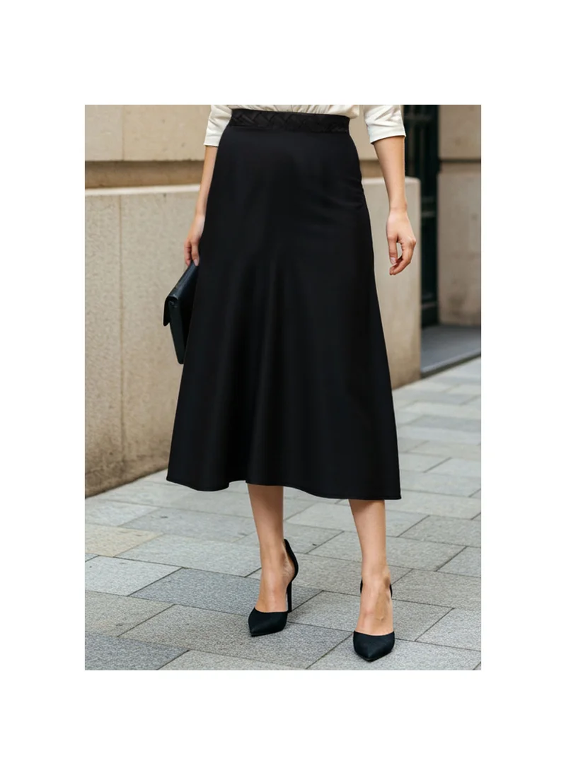FAV Satin Midi Skirt with Braided Waist Detail
