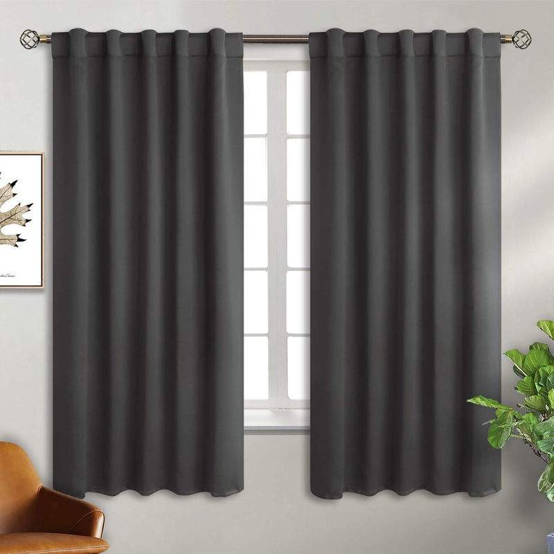 BGment Rod Pocket and Back Tab Blackout Curtains for Bedroom  Thermal Insulated Room Darkening Curtains for Living Room 2 Window Curtain Panels 42 x 63 Inch Dark Grey