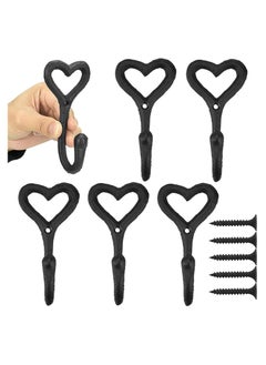 5 Pcs Funky Coat Hooks Black Love Heart Wall Mounted Clothes Hanger Rustic Vintage Cast Iron Metal Coat Hooks with 5 Pcs Screws for Hanging Coat Scarf Bag Towel Key Hat Robe