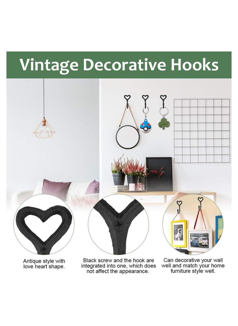 KASTWAVE - 5 Pcs Funky Coat Hooks Black Love Heart Wall Mounted Clothes Hanger Rustic Vintage Cast Iron Metal Coat Hooks with 5 Pcs Screws for Hanging Coat Scarf Bag Towel Key Hat Robe - Image 1