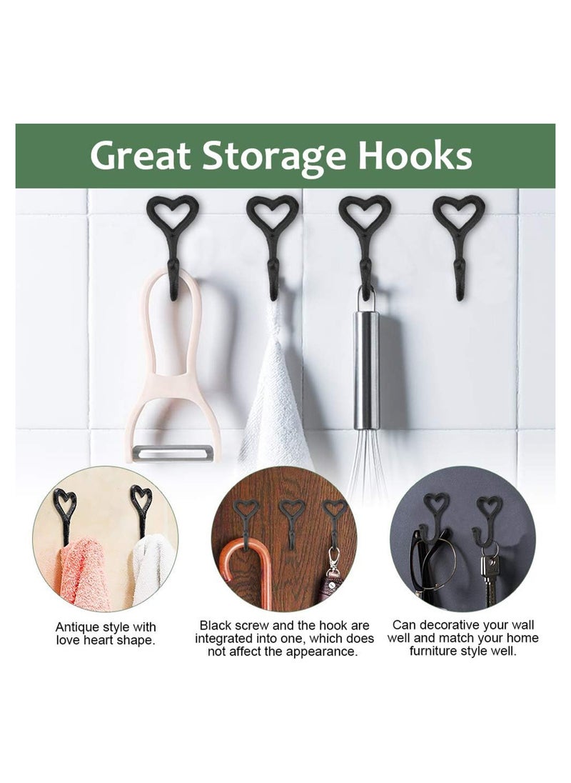KASTWAVE - 5 Pcs Funky Coat Hooks Black Love Heart Wall Mounted Clothes Hanger Rustic Vintage Cast Iron Metal Coat Hooks with 5 Pcs Screws for Hanging Coat Scarf Bag Towel Key Hat Robe - Image 1