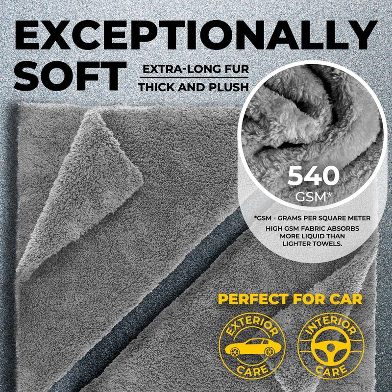 Mighty Cleaner Edgeless Microfiber Towels for Cars – 6pk (12”x12”) - 540 GSM - Super Soft Detailing & Buffing – Scratch-Free & Absorbent Microfiber Cleaning Cloths for Car Polishing - Image 2