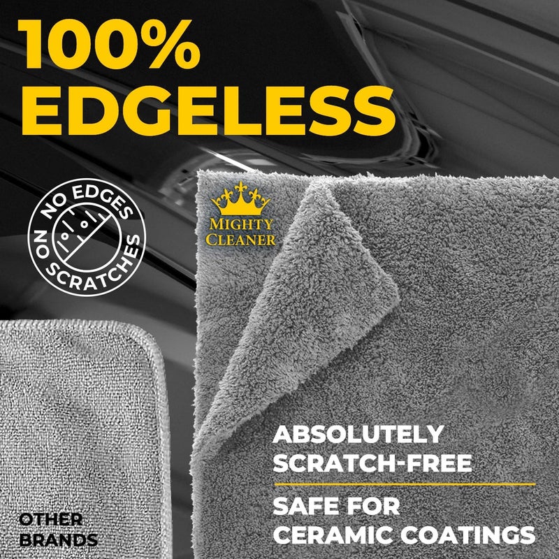 Mighty Cleaner Edgeless Microfiber Towels for Cars – 6pk (12”x12”) - 540 GSM - Super Soft Detailing & Buffing – Scratch-Free & Absorbent Microfiber Cleaning Cloths for Car Polishing - Image 4